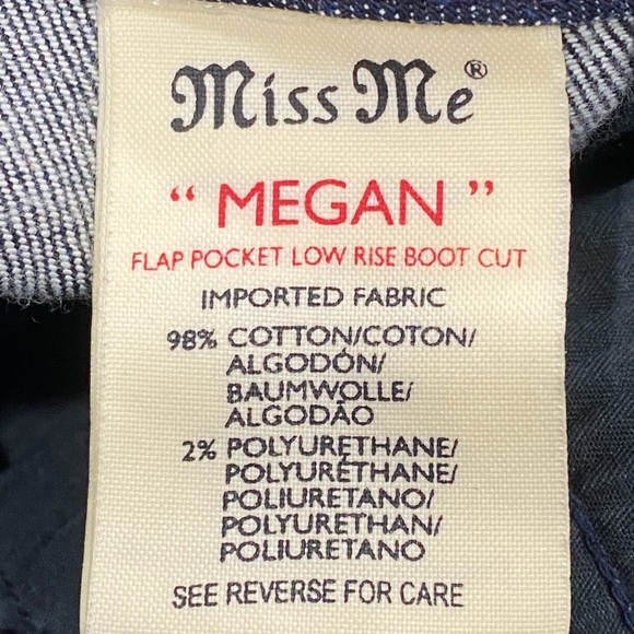 Miss Me Megan Dark Blue Low cut Stretch Denim Bootcut Flap Jeans 28 - Picture 8 of 15